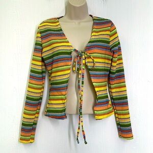 Earthbound - Rainbow Stripes Tie Open Front Long Sleeve Cardigan Size Small